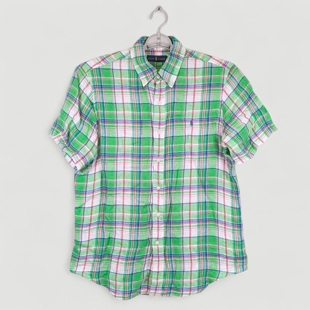 Polo Ralph Lauren Linen Button Up Shirt Mens Large Multicolor Plaid Casual - Picture 3 of 8